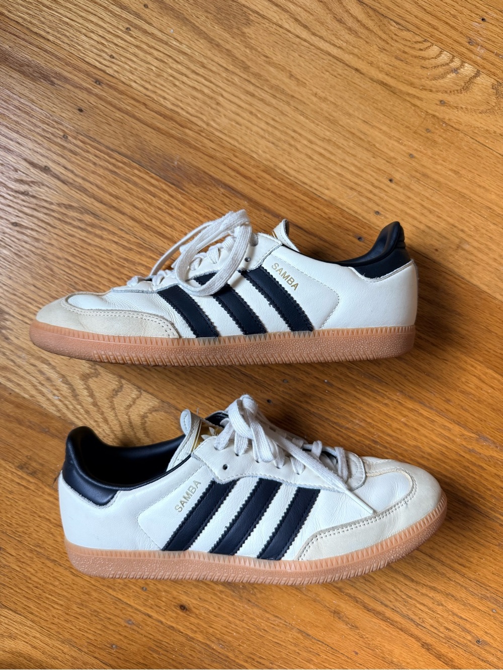adidas samba OG Cream and Black Classic Sneakers with Gold Tongue Logo - Picture 3 of 9